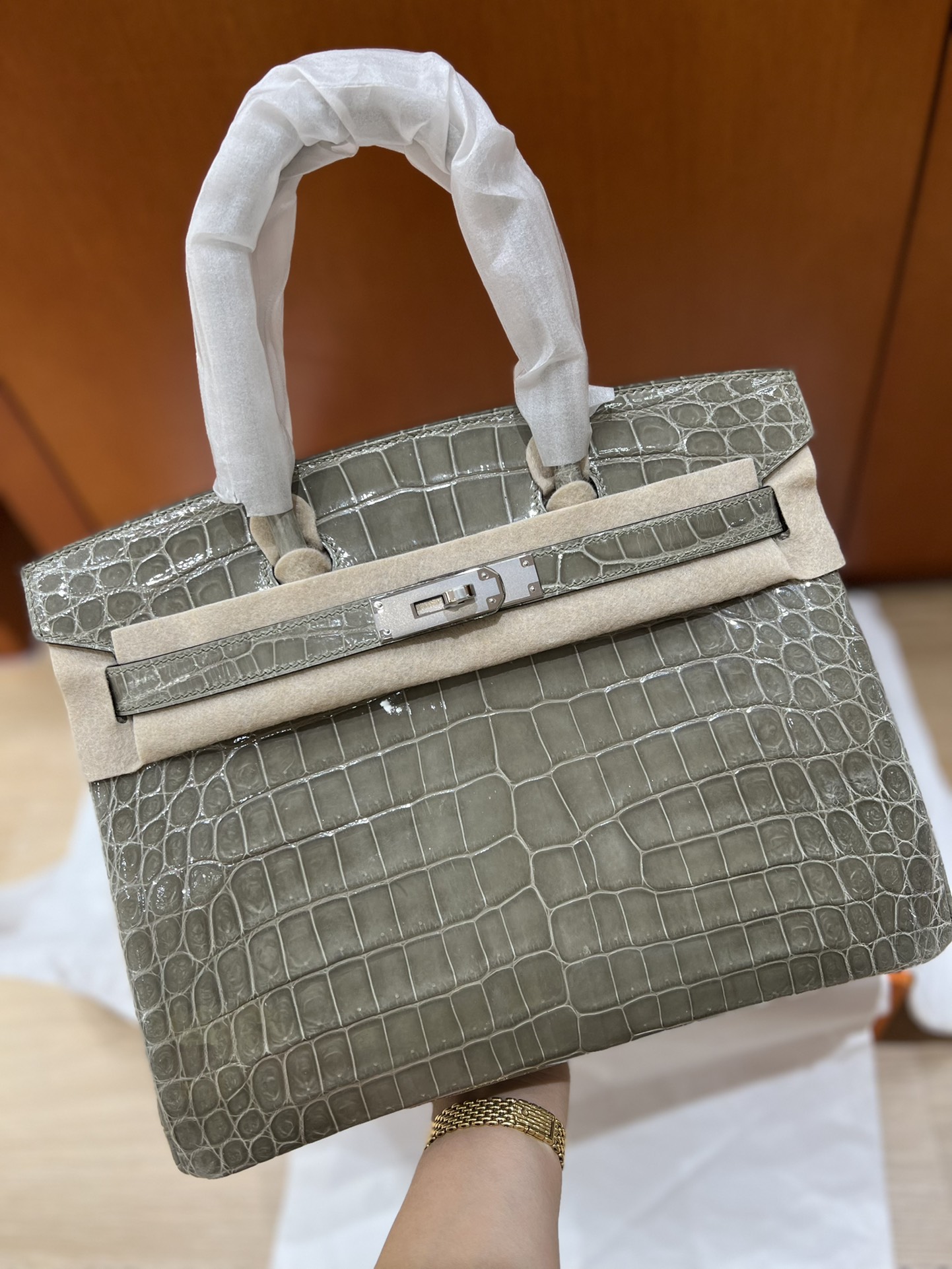 Hermes Birkin 30CM Handmade Bag In Grey Crocodile Niloticus Shiny Skin